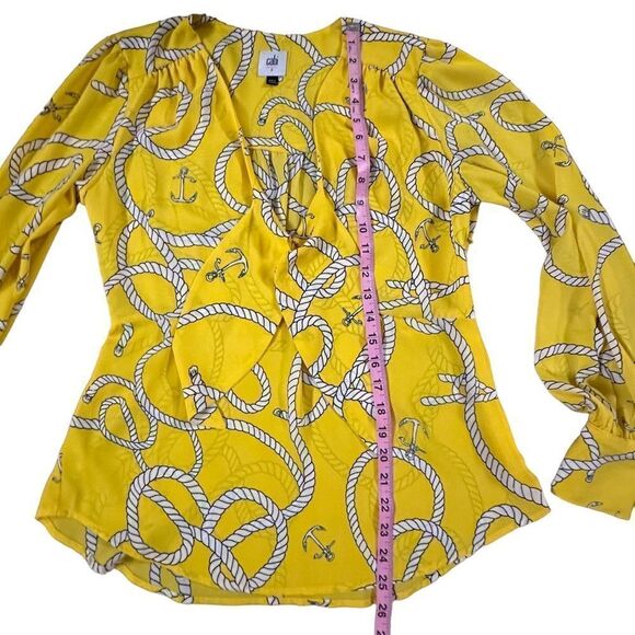 Cabi ~ Womens Nautical Yellow Sheer Blouse ~ side zip closure ~ tie front ~ sz S - Picture 10 of 12